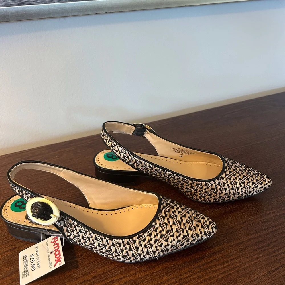 NWT Adrienne Vittadini Woven Slingback Flats - Black & Cream - Picture 2 of 4